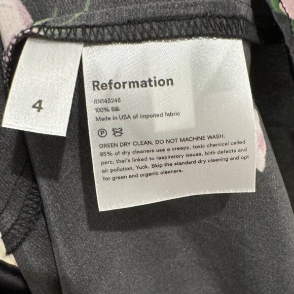 Reformation 100% Silk Toronto Black Pink Purple Floral Faux Wrap Midi Dress 4 - Picture 16 of 16